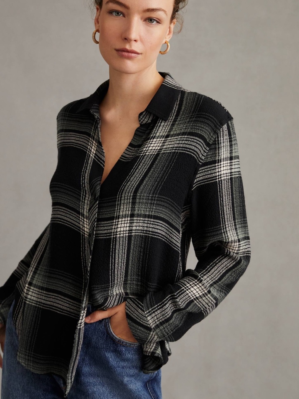 NWT Anthropologie Cloth & Stone Plaid Button Up Shirt XL - Picture 5 of 15